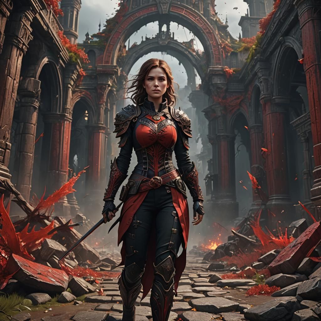 Woman in Red and Black: Fantasy Concept Art