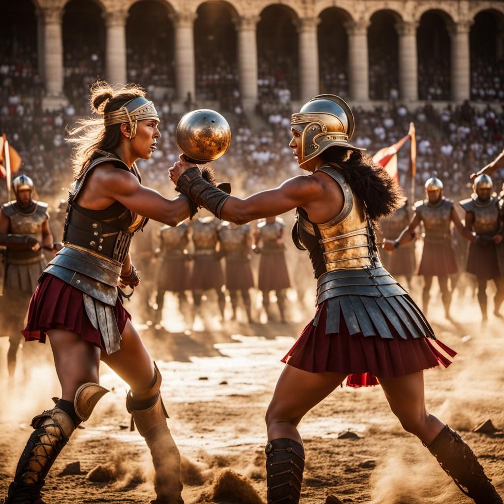 Female Gladiators Clash in a Roman Arena