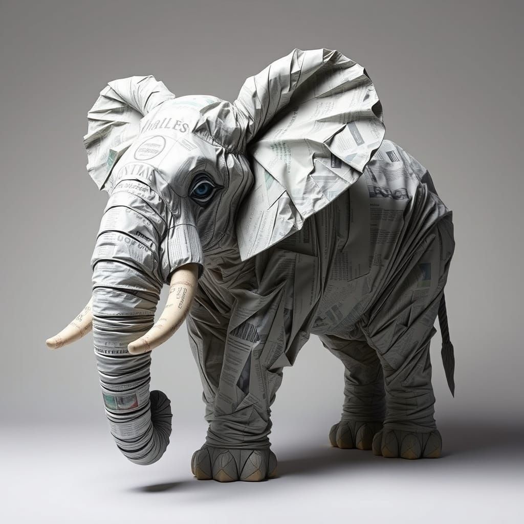 Hyperrealistic Newspaper Elephant in Sci-Fi Style