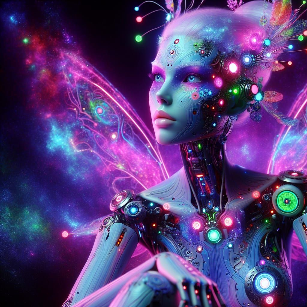 Cybernetic Fairy in Neon Dreamscape