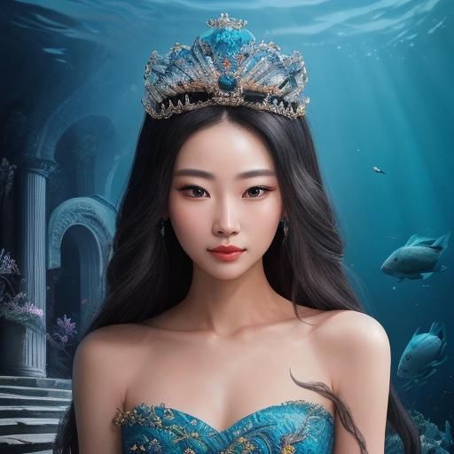 Queen Mu Yanling: Hyperrealistic Mermaid Empress Portrait