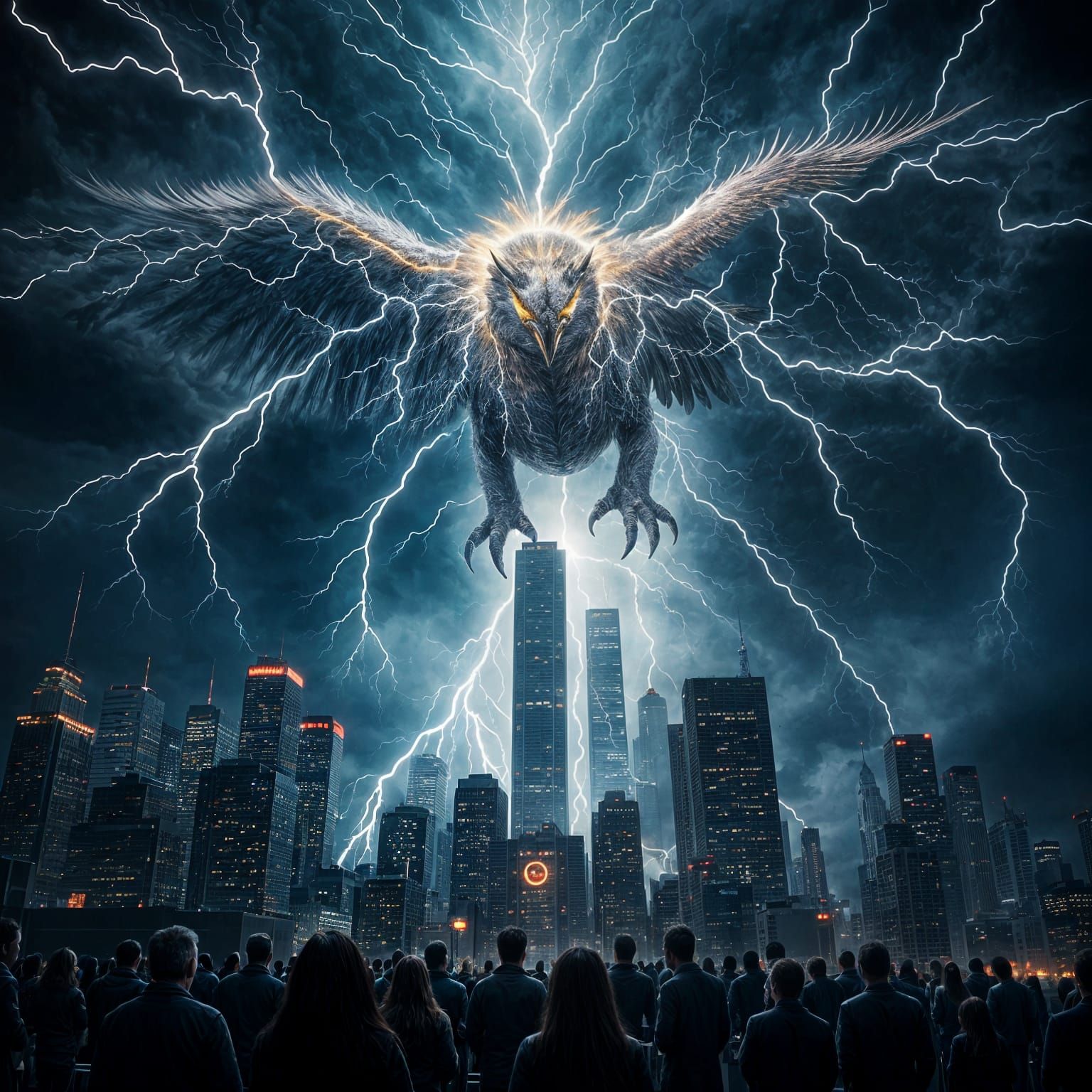 Colossal Thunderbird Dominating Urban Skyline