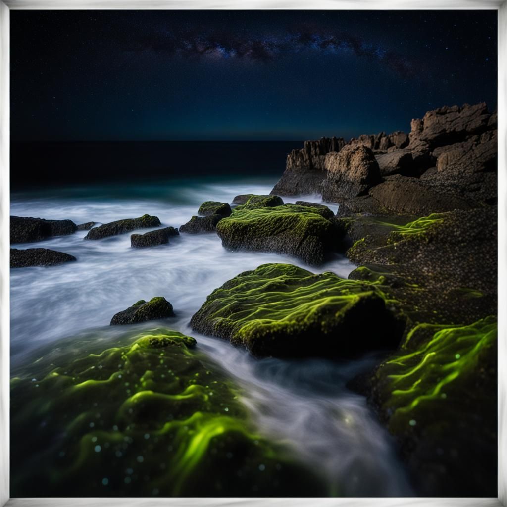 Bioluminescent Algae Waves at Night