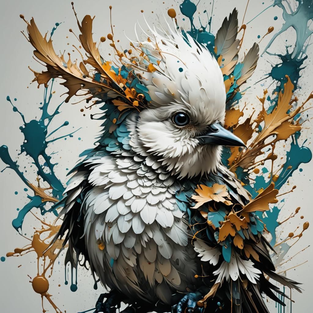 Hummingbird Portrait in Inkblot Style with Dramatic Lighting