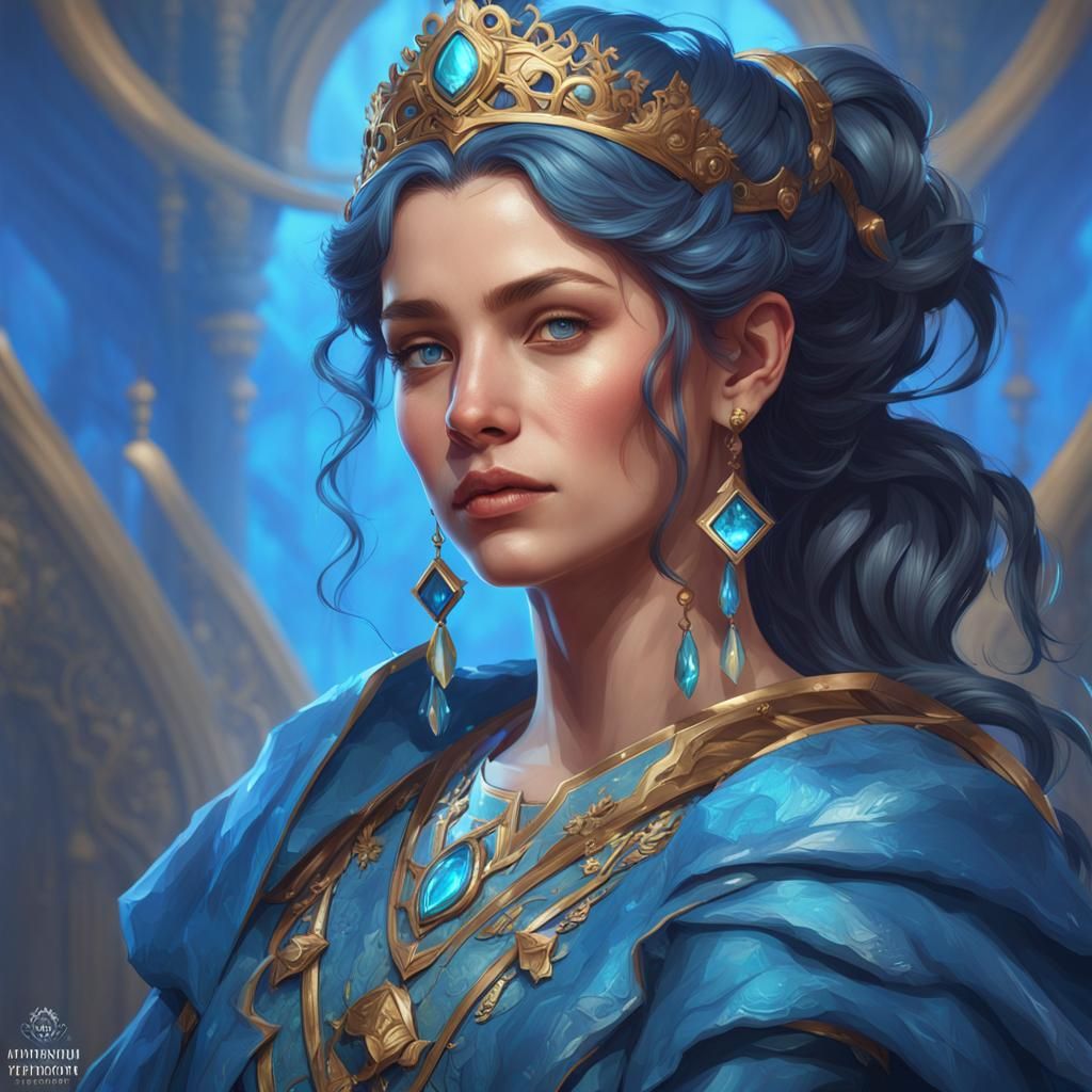 Blue Princess Portrait in Hyperdetailed Digital Art
