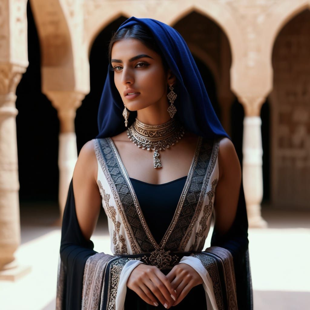 Elegant Middle Eastern Beauty in Traditional Courtyard