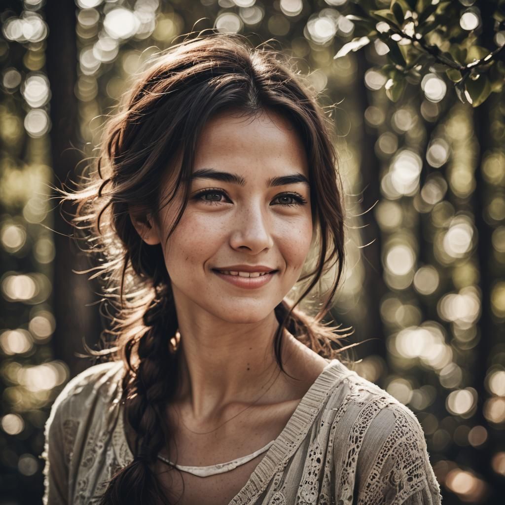 High-Contrast Portrait of Woman with Subtle Smile