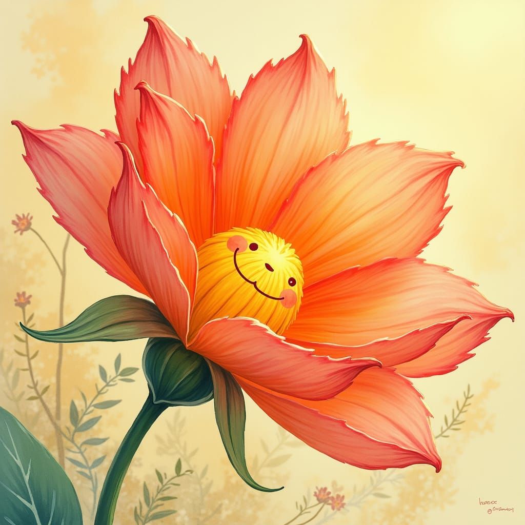 Smiling Flower in Watercolor Fantasy Style