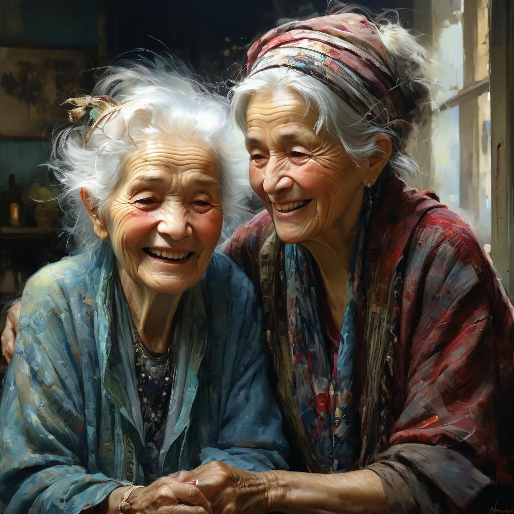 Two Old Friends Share a Laugh in Natural Light