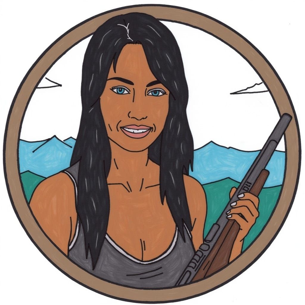 Woman Hunter Icon on Mountain Peak