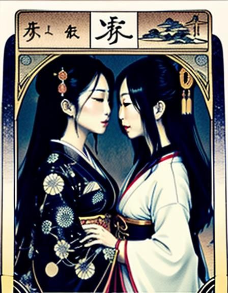 Japanese Style Tarot Card: The Lovers