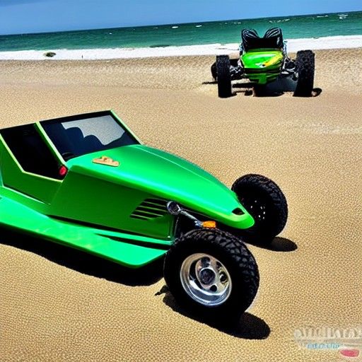 Metallic Green Dune Buggy on Sunny Beach