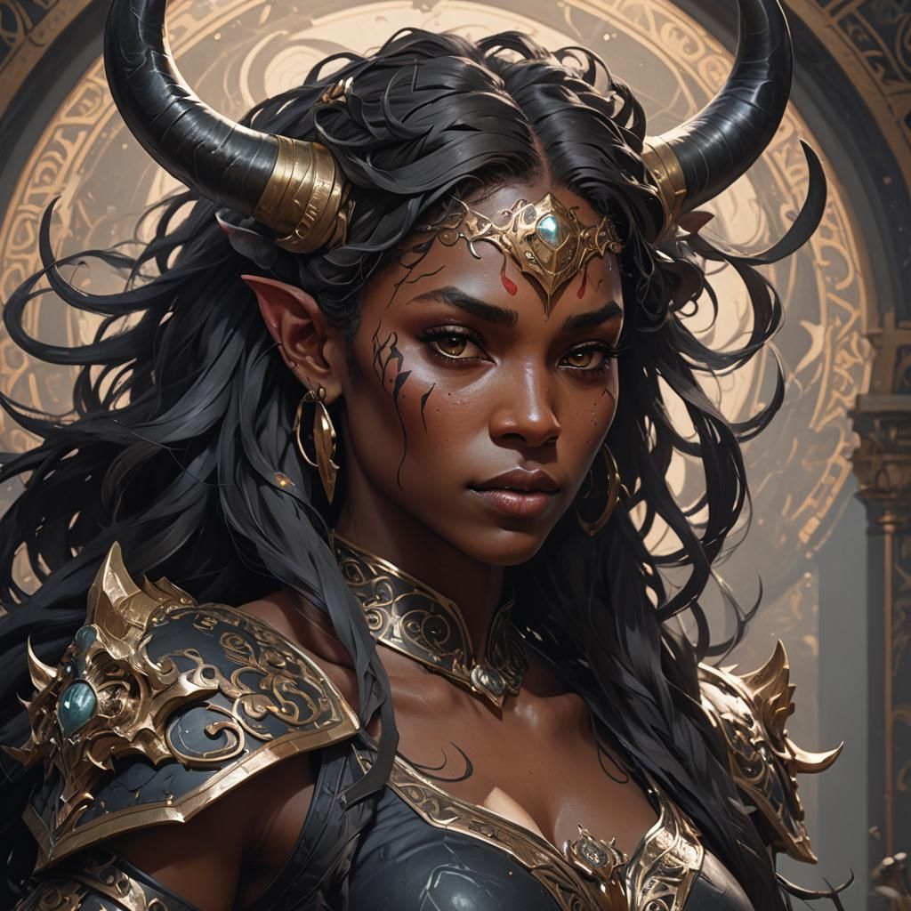 Demonic Black Female Centaur Portrait