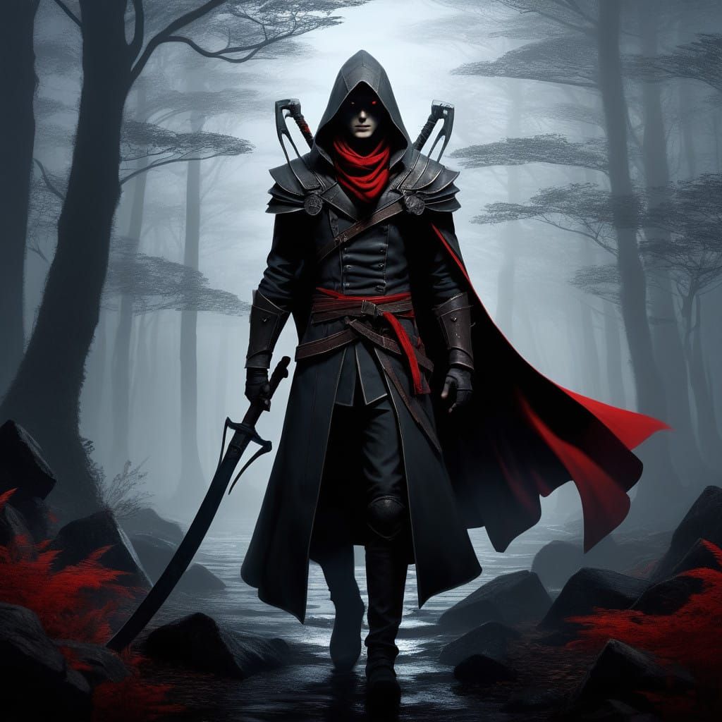 Huntsman Qrow Bronwen Stands Ready in Mystical Forest