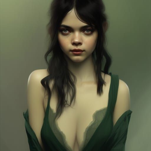 India Eisley Portrait in Hyperdetailed Art Nouveau Style