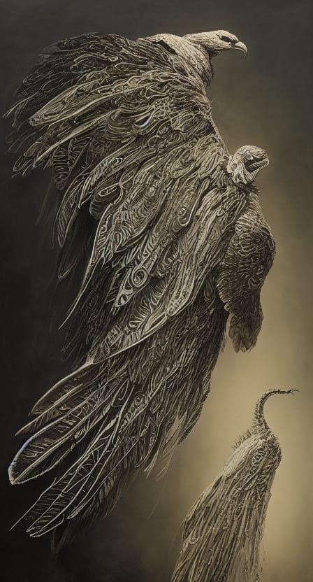 Surreal Finger-Feathered Creature Art in Oil Painting Style
