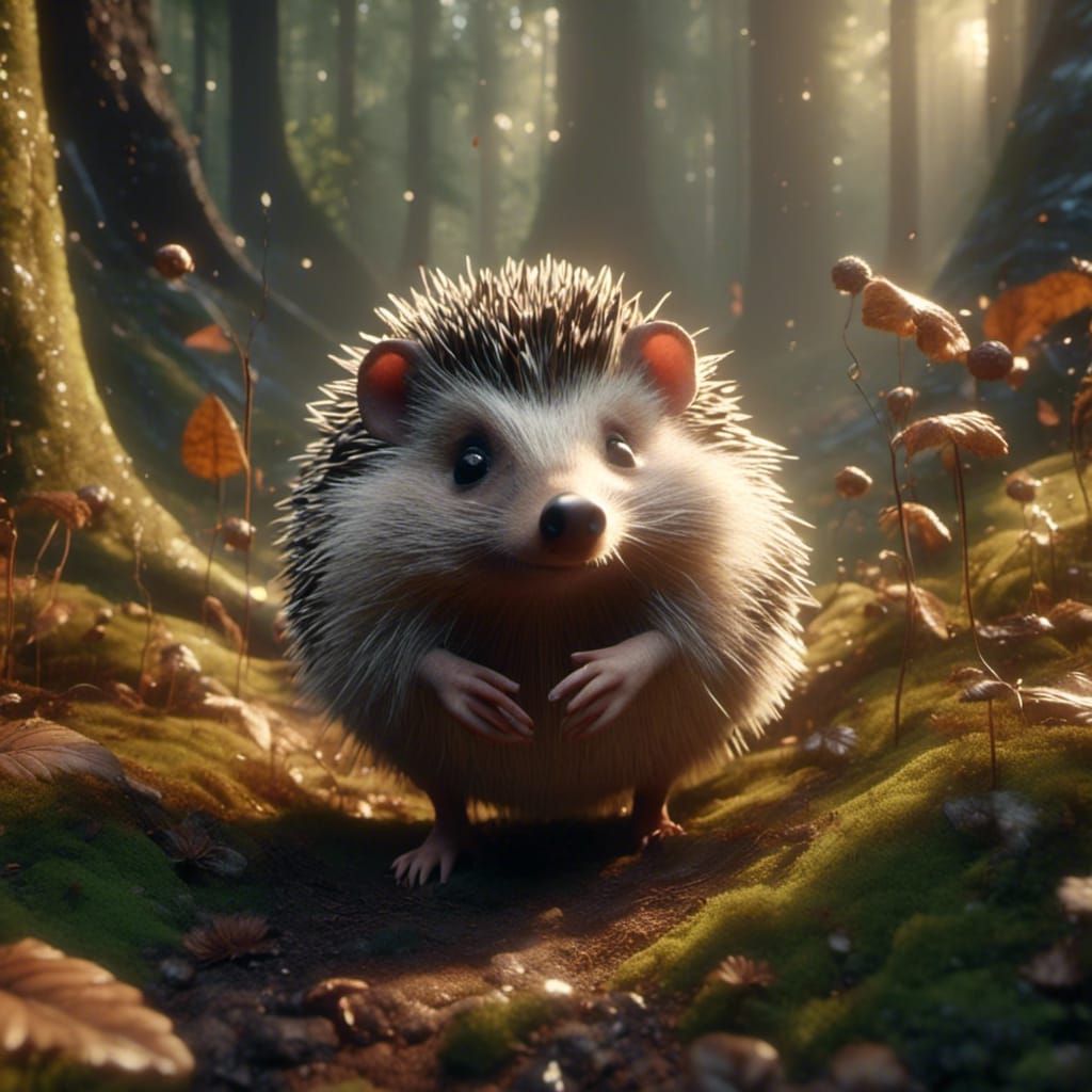 Photorealistic Hedgehog in Enchanted Forest