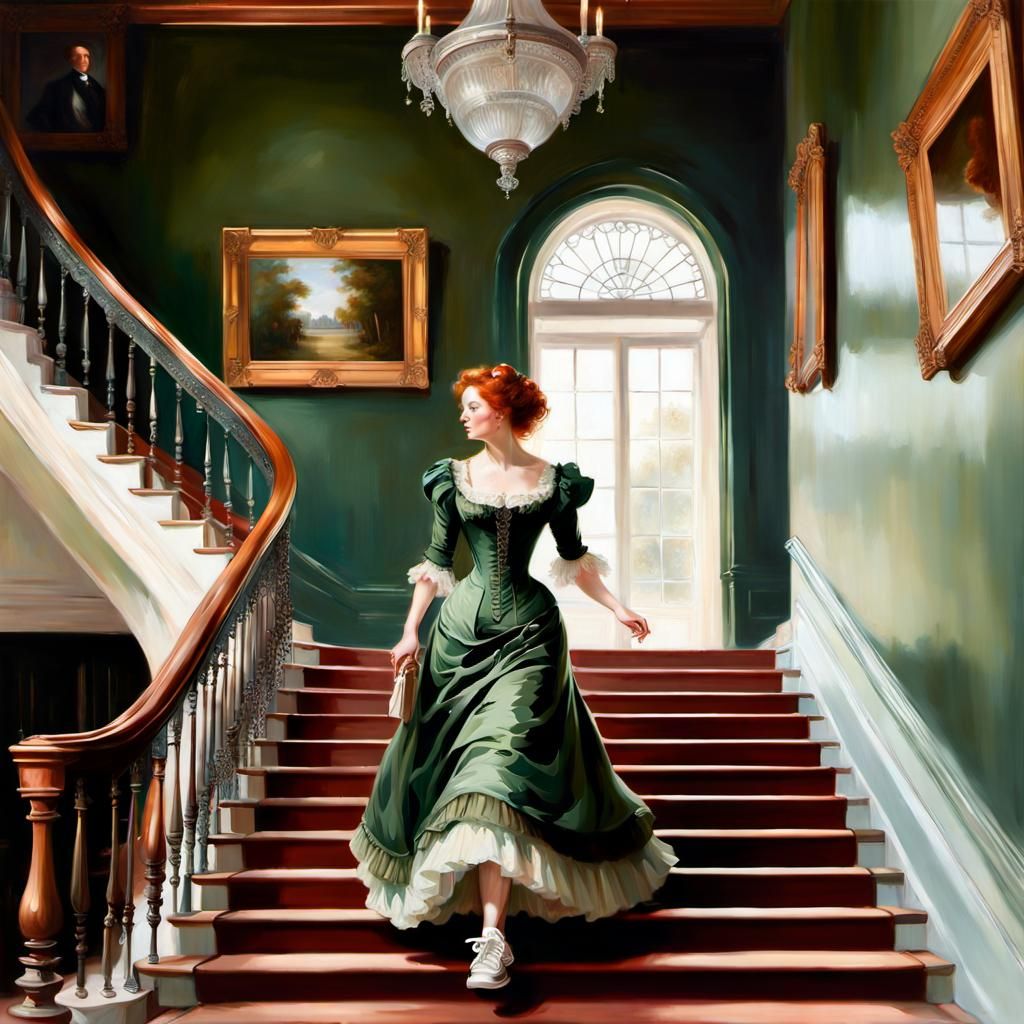 Victorian Girl in Sneakers: Oil Painting Masterpiece