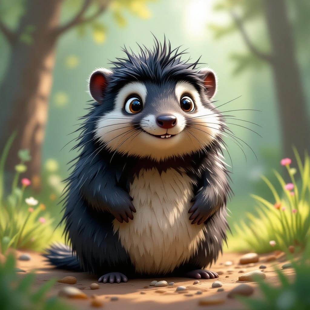 Whimsical Cartoon Lemming in Thick, Shiny Fur