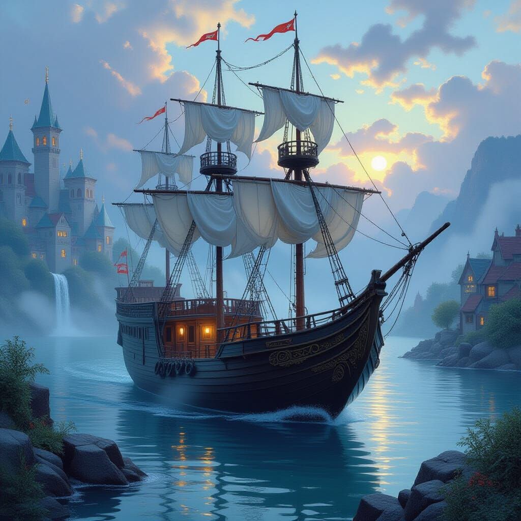 Ethereal Fantasy Mist with Tiamat, Thomas Kinkade Style