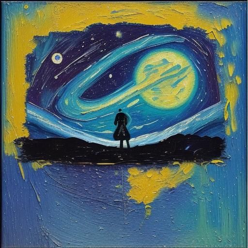 UFOs in Space: A Neo-Impressionist Moonlit Scene