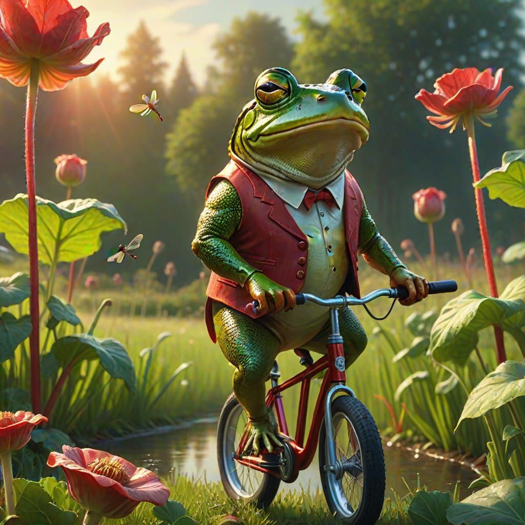 Bullfrog on Unicycle in Cinematic Oil Painting Style