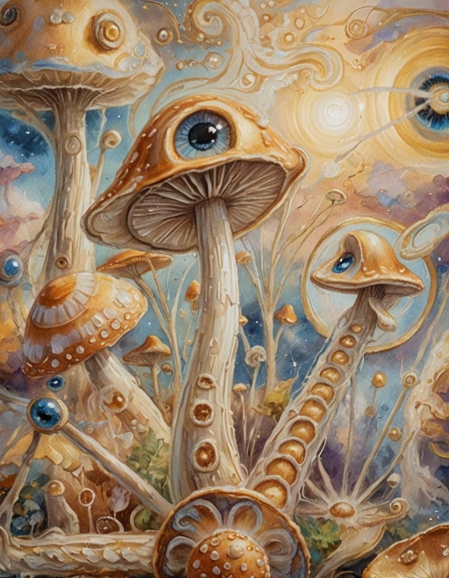 Mushroom with Eye in Ethereal Dreamy Painting