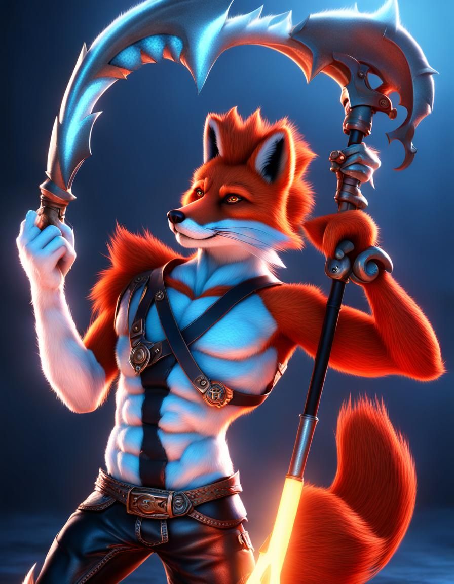 Detailed 3D Red Fox Anthro with Gothic Scythe