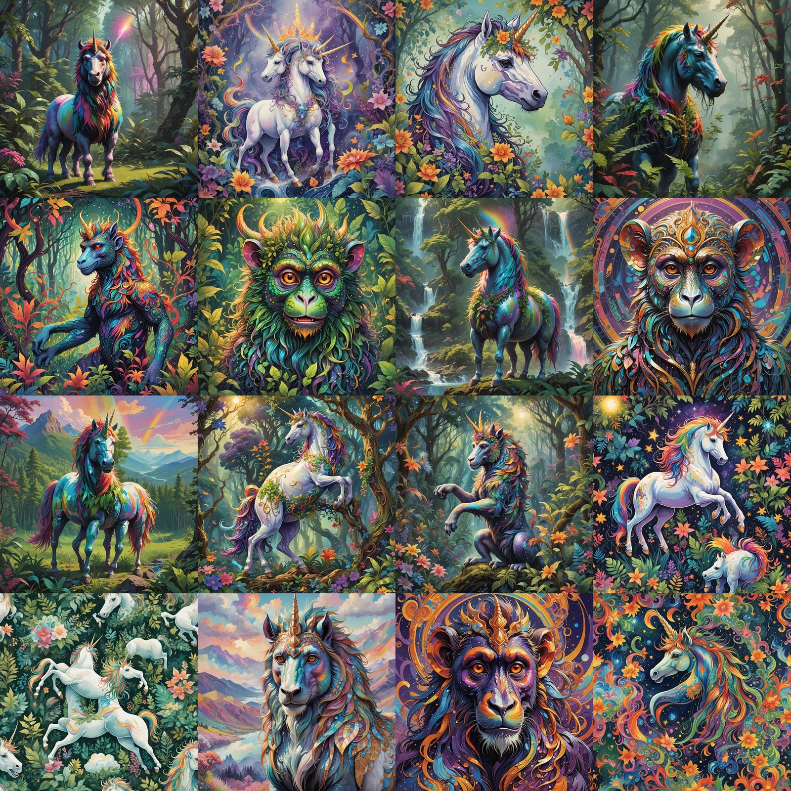 Rainbow Unicorn Monkey Head: Detailed Fantasy Art
