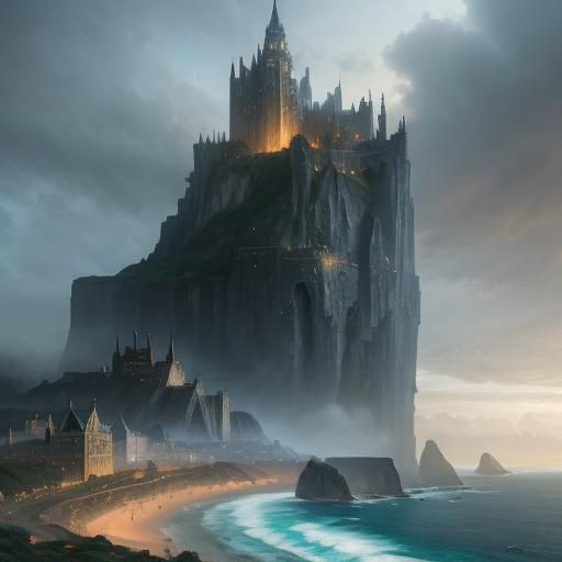 Epic Cityscape Near Sea Cliffs: Digital Matte Painting