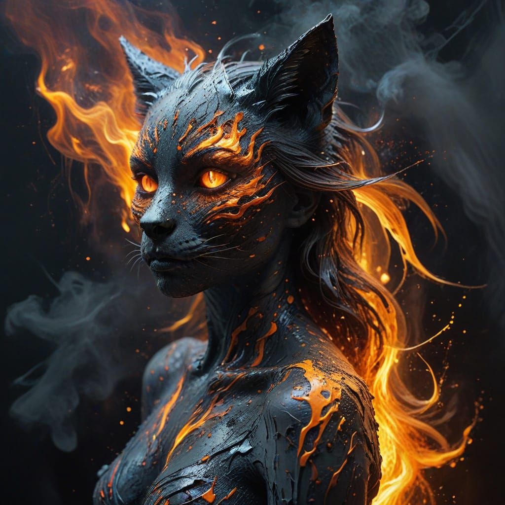 Mystical Fox Emerges from Fiery Embers in Dark Fantasy Art