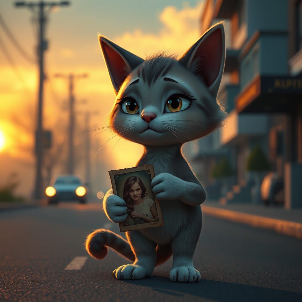 Whimsical Sunset Feline Solace in a Forgotten Moment