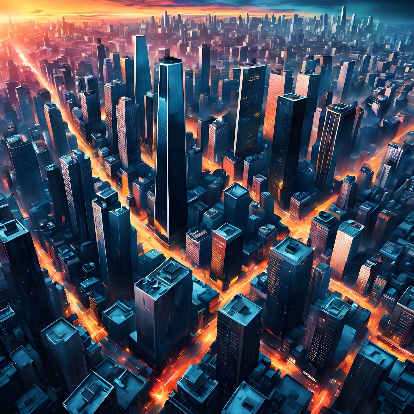 Vibrant Cityscape in Pop Art Style from Above