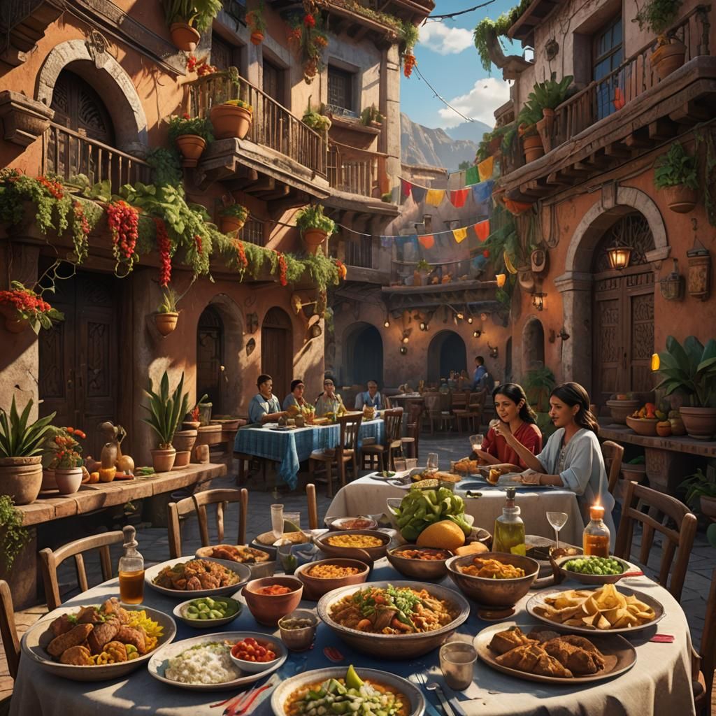 Traditional Mexican Family Dinner in Detailed Matte Painting
