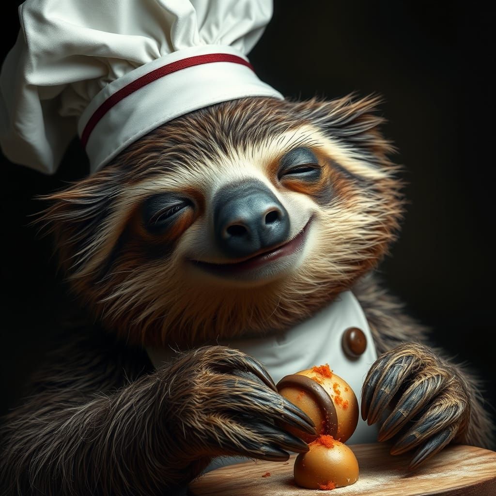 Gourmet Sloth Chef Making Bon Bons