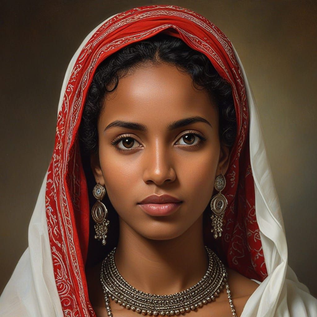 Eritrean Tigrinya Woman Portrait in Oil Painting Style