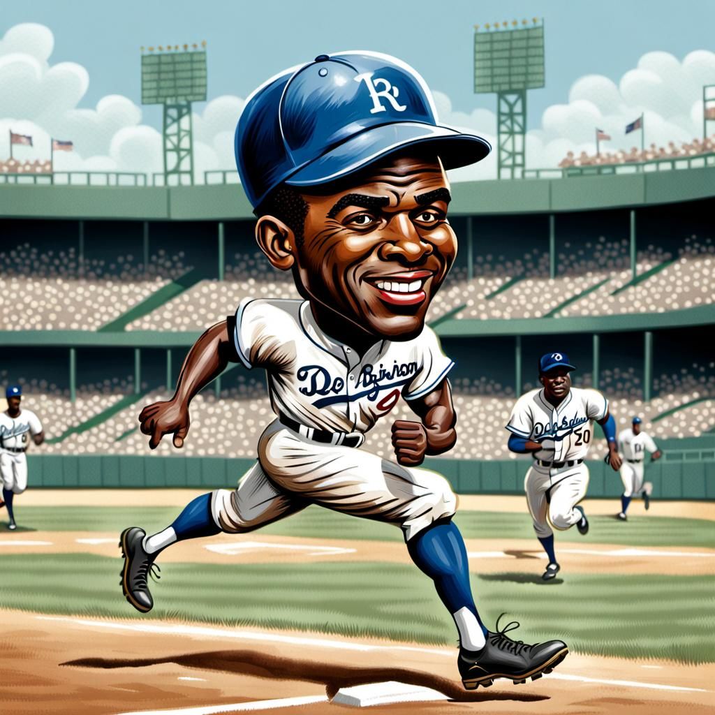Jackie Robinson Cartoon Caricature in Vintage Style