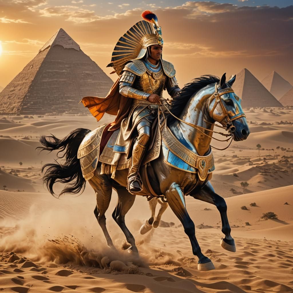Egyptian Warrior on Horseback in Mystical Desert