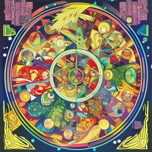 Art Deco Zodiac Constellation Map in Anime Style