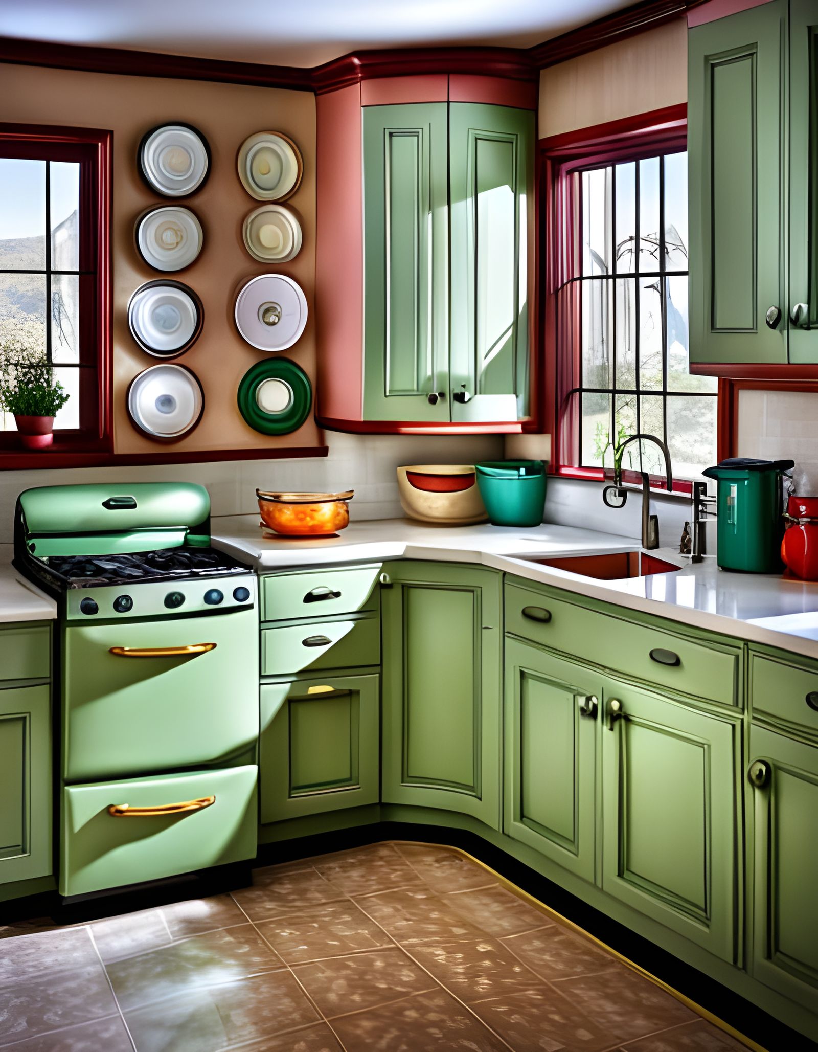 1950s Kitchen with Retro Appliances in HDR