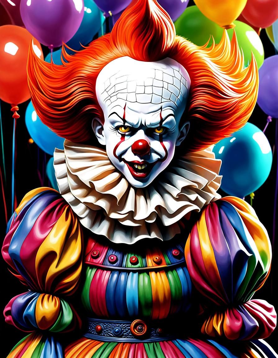 Psychedelic Pennywise Bobblehead in Mixed Media Style