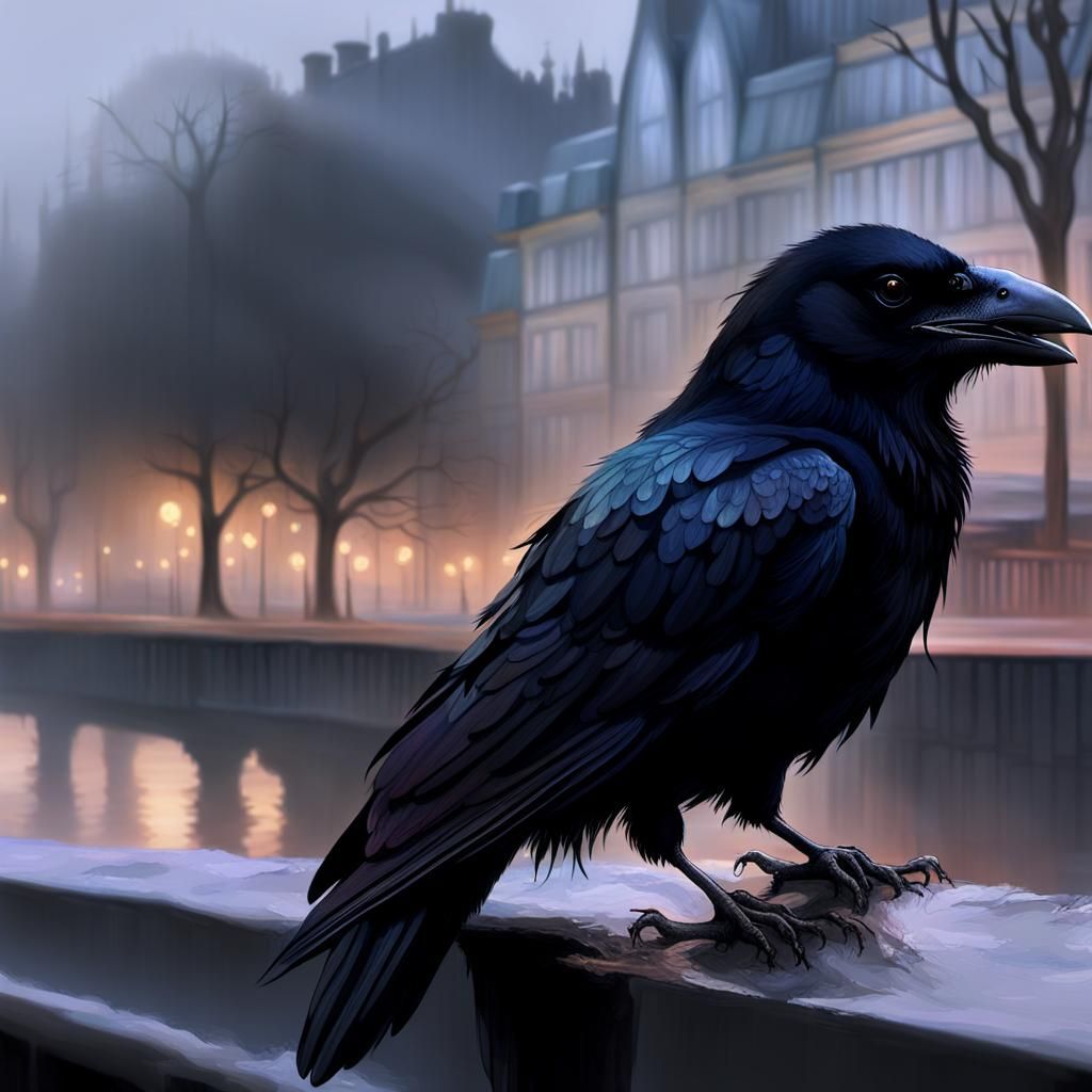 Ethereal Crow on Glowing Branch: Fantasy Art