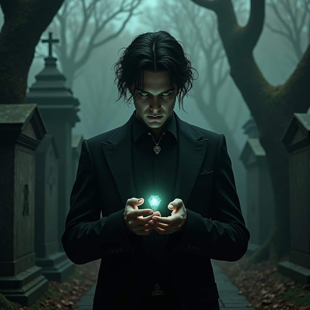 Sorrowful Man in Cemetery Holding Diamond Ring