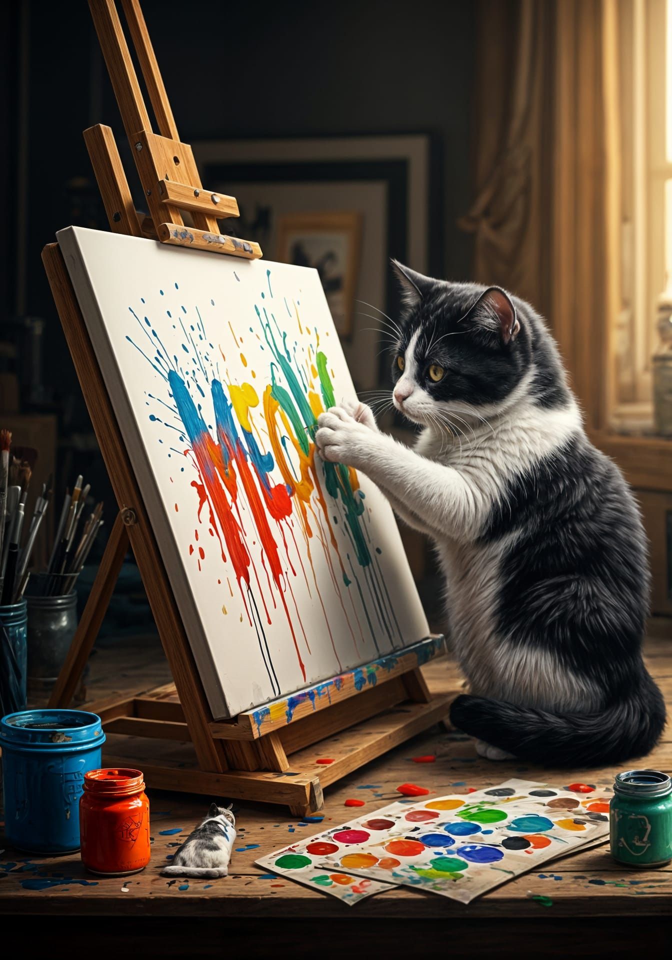 Hyperrealistic Cat Paw Print Painting on Canvas