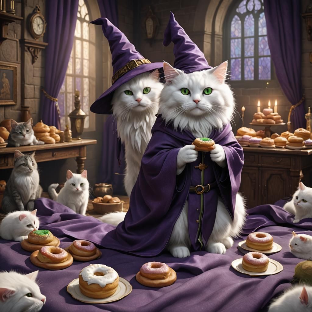 Cats' Midnight Feast at Hogwarts in Hyperrealism
