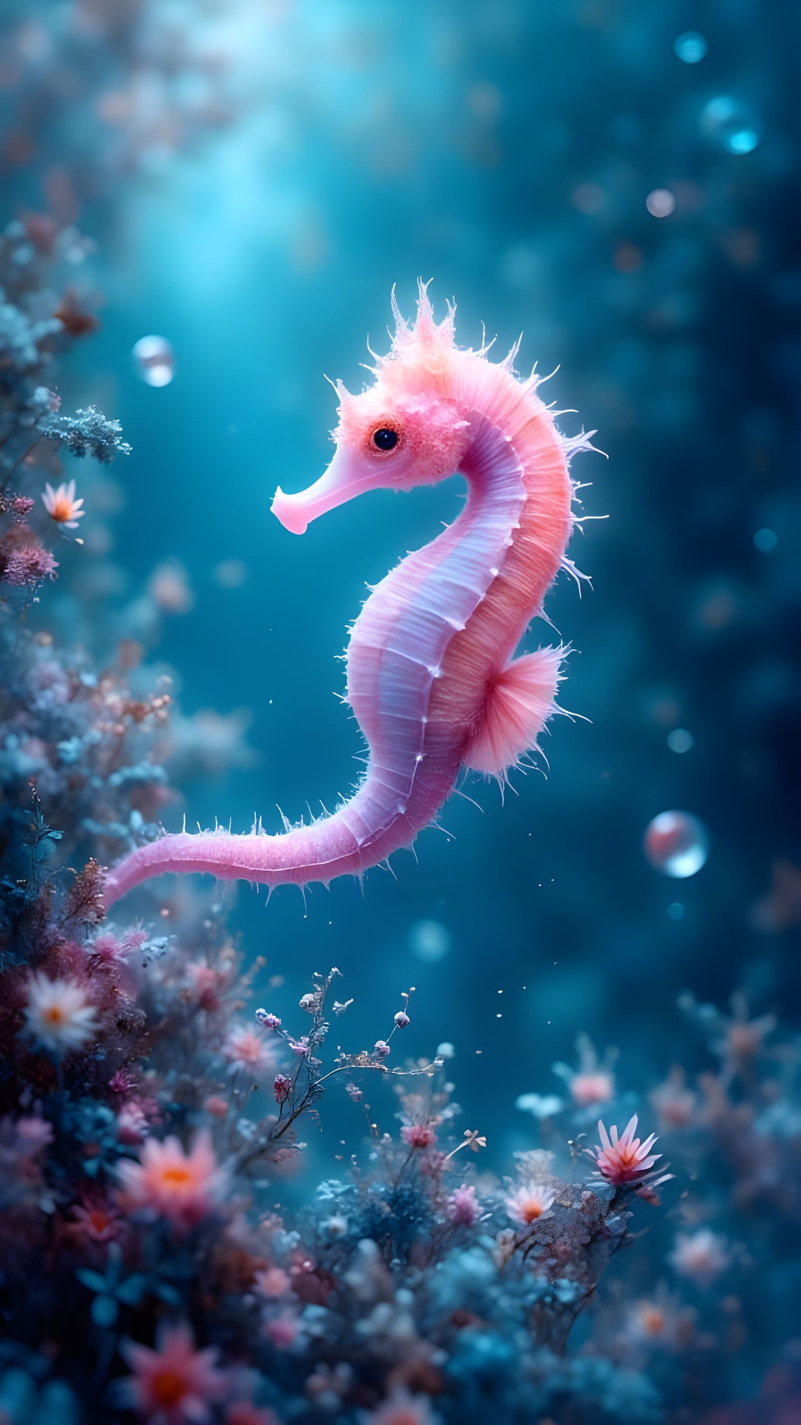 Ethereal Seahorse in a Deep Blue Abyss