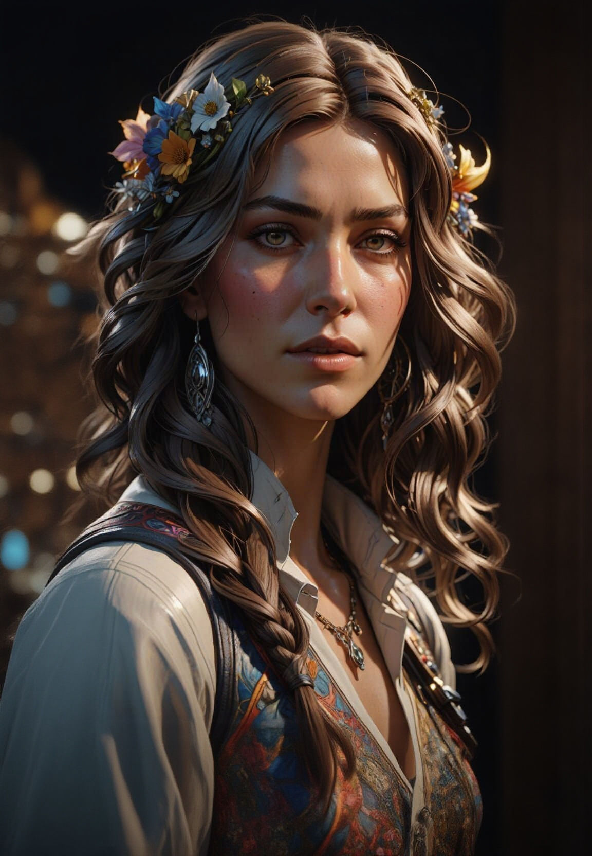 Striking Portrait with Voluminous Hair in Splash Art