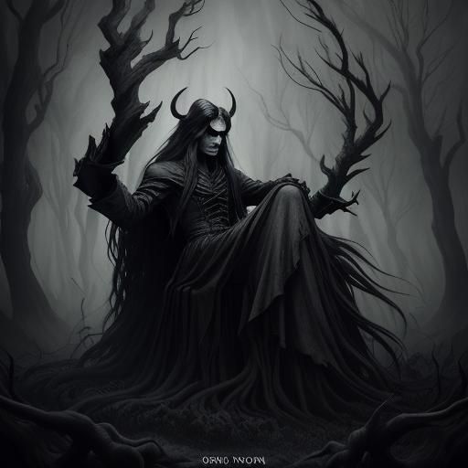 Dark Fantasy Demon in Moody Greyscale Illustration