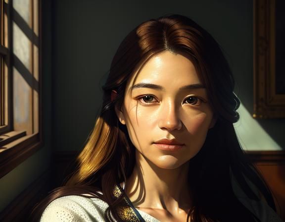 Golden Light Portrait of Woman in Oil Paint