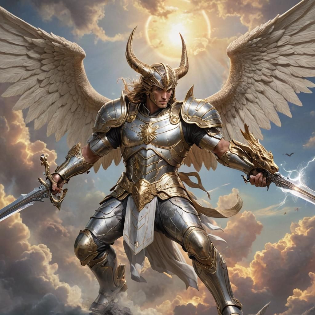 Archangel Michael Subdues Dragon in Sky Battle